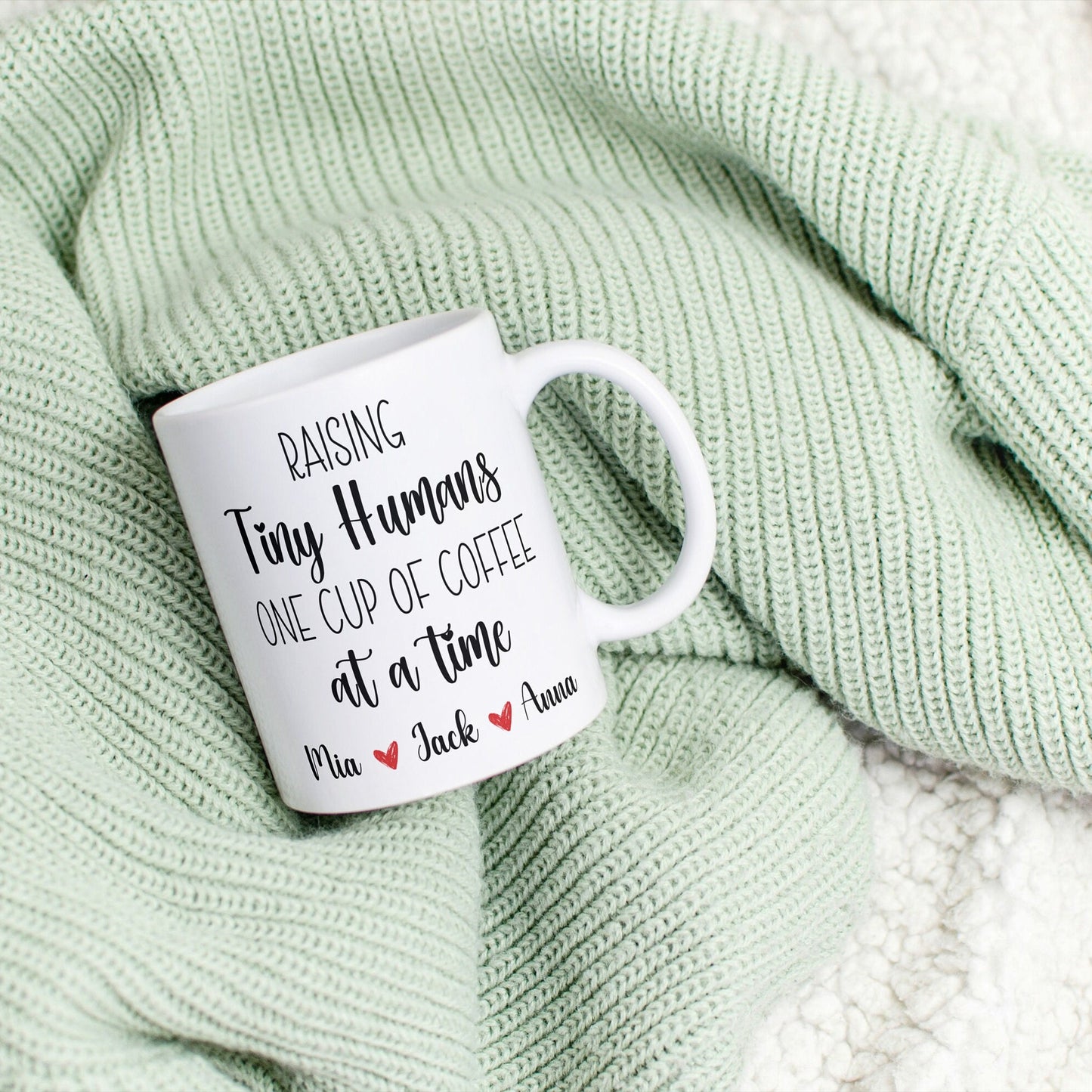 Raising Tiny Humans Funny Mug for Mom, Personalized Mom mug with Kids names, Funny New Mom mug, Gift for Homeschool mom Mothers day Birthday