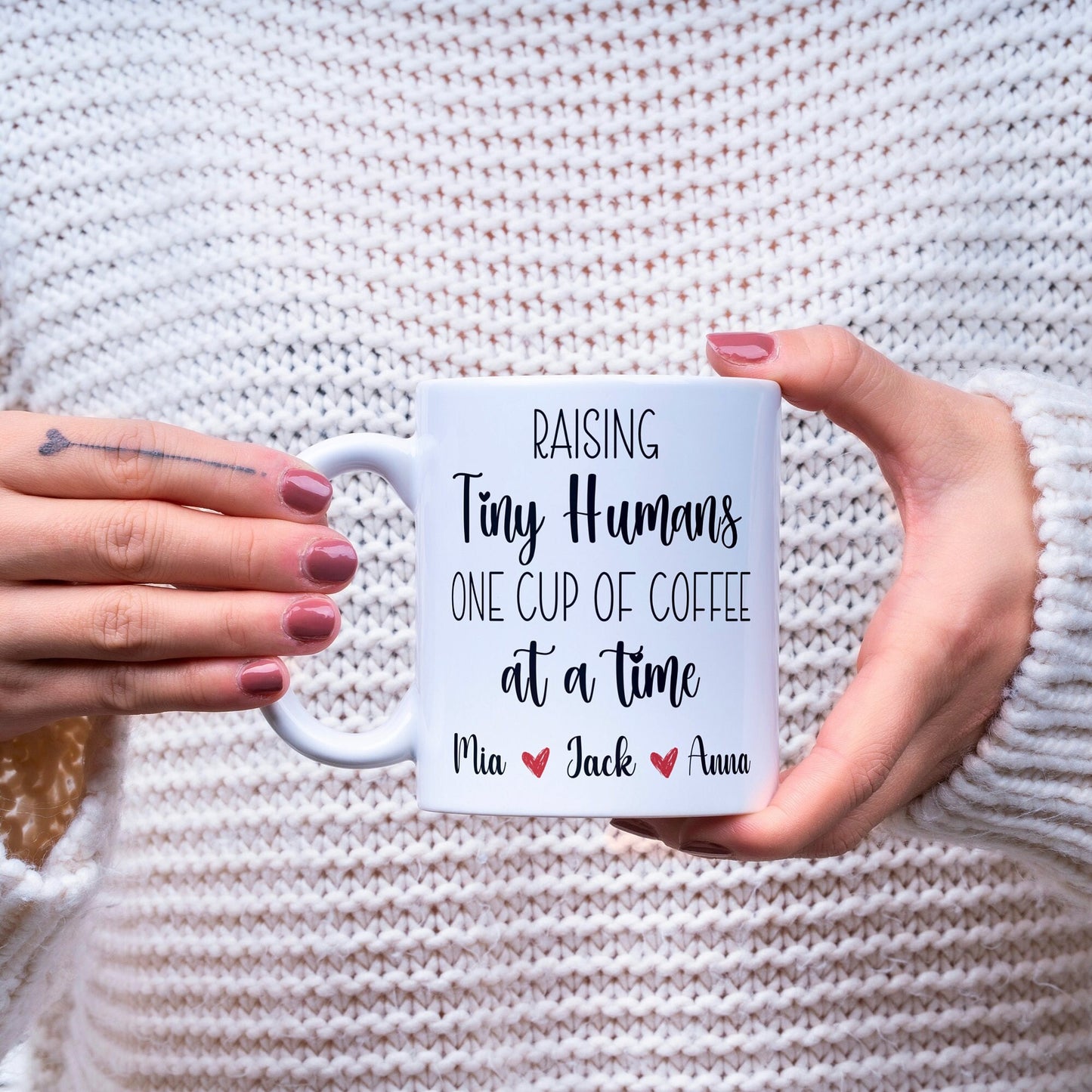 Raising Tiny Humans Funny Mug for Mom, Personalized Mom mug with Kids names, Funny New Mom mug, Gift for Homeschool mom Mothers day Birthday