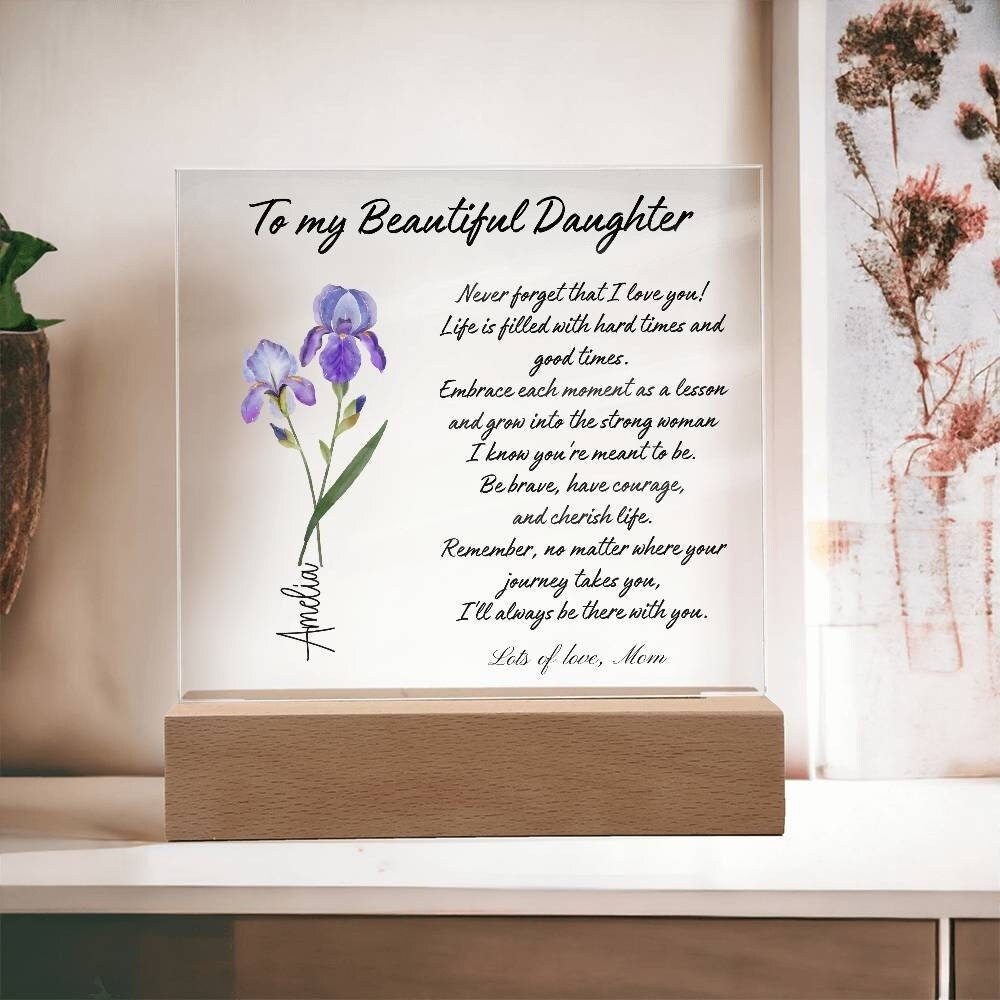 Personalized Daughter gift from Mom to Daughter, Birth flower Gift, To my daughter Plaque, Birthday gift, Christmas, Daughter Gift from Dad