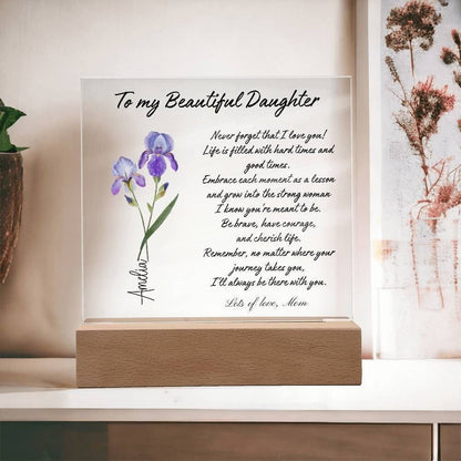 Personalized Daughter gift from Mom to Daughter, Birth flower Gift, To my daughter Plaque, Birthday gift, Christmas, Daughter Gift from Dad