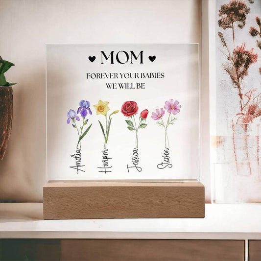 Personalized Mom Plaque with Birth flowers and Kids names, Mom gift from Daughter, Mothers day Gift from Son, Mom Birthday gift, Christmas