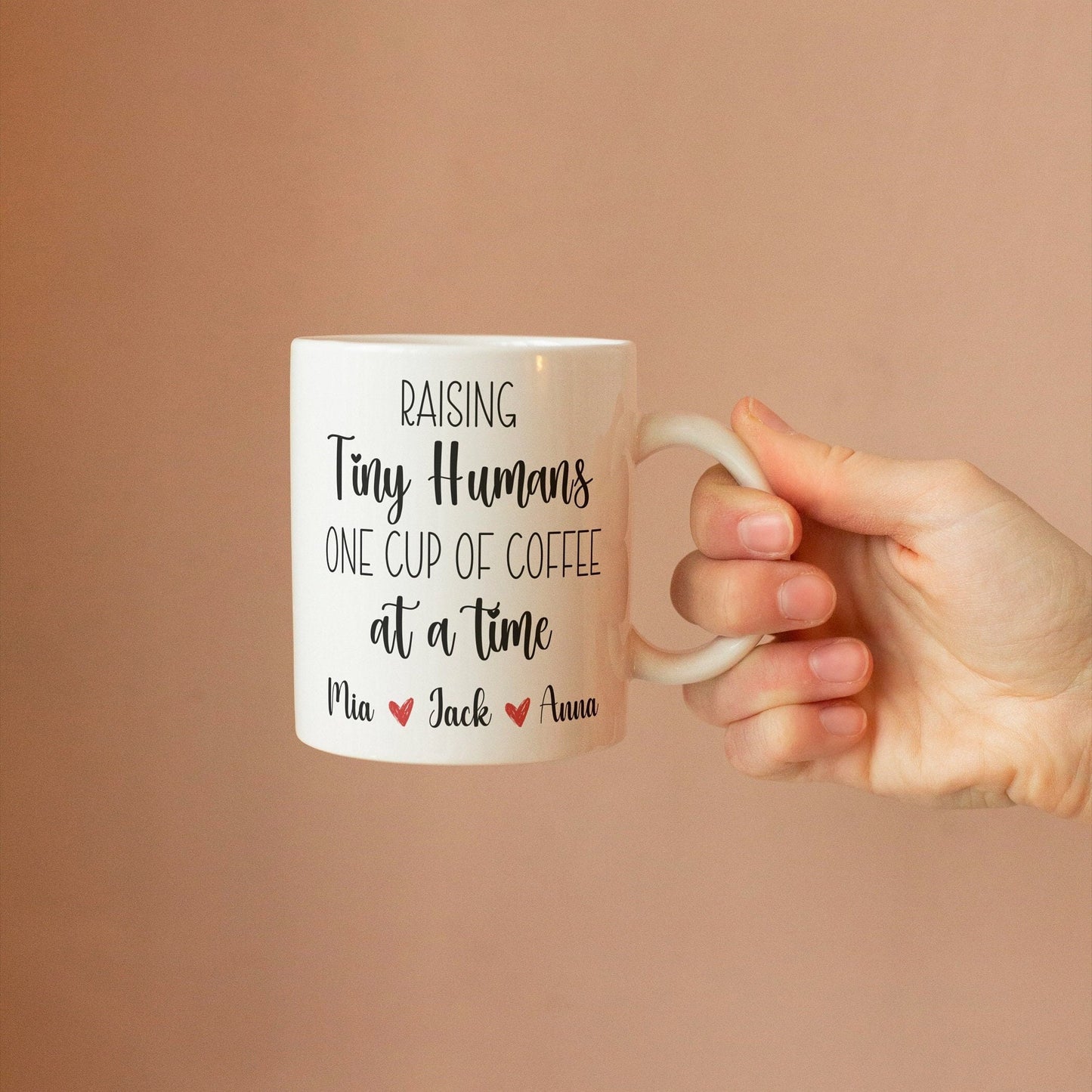 Raising Tiny Humans Funny Mug for Mom, Personalized Mom mug with Kids names, Funny New Mom mug, Gift for Homeschool mom Mothers day Birthday