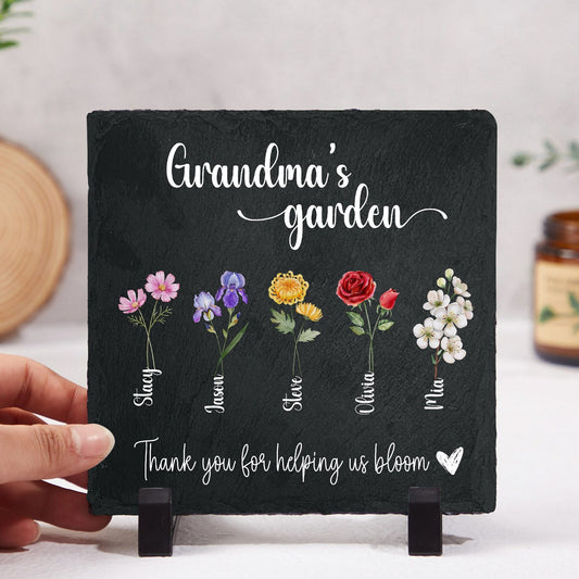 Grandma's Garden Stone plaque with Birth Flowers and Grandkids names, Mothers day Gift for Grandma, Grandmother gift from Grandchildren