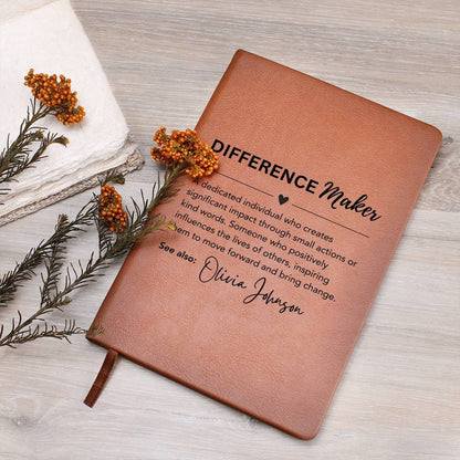 Personalized Difference maker Gift Leather Journal, Gift for a leader, teacher, coach, social worker, Coworker Mentor appreciation Diary