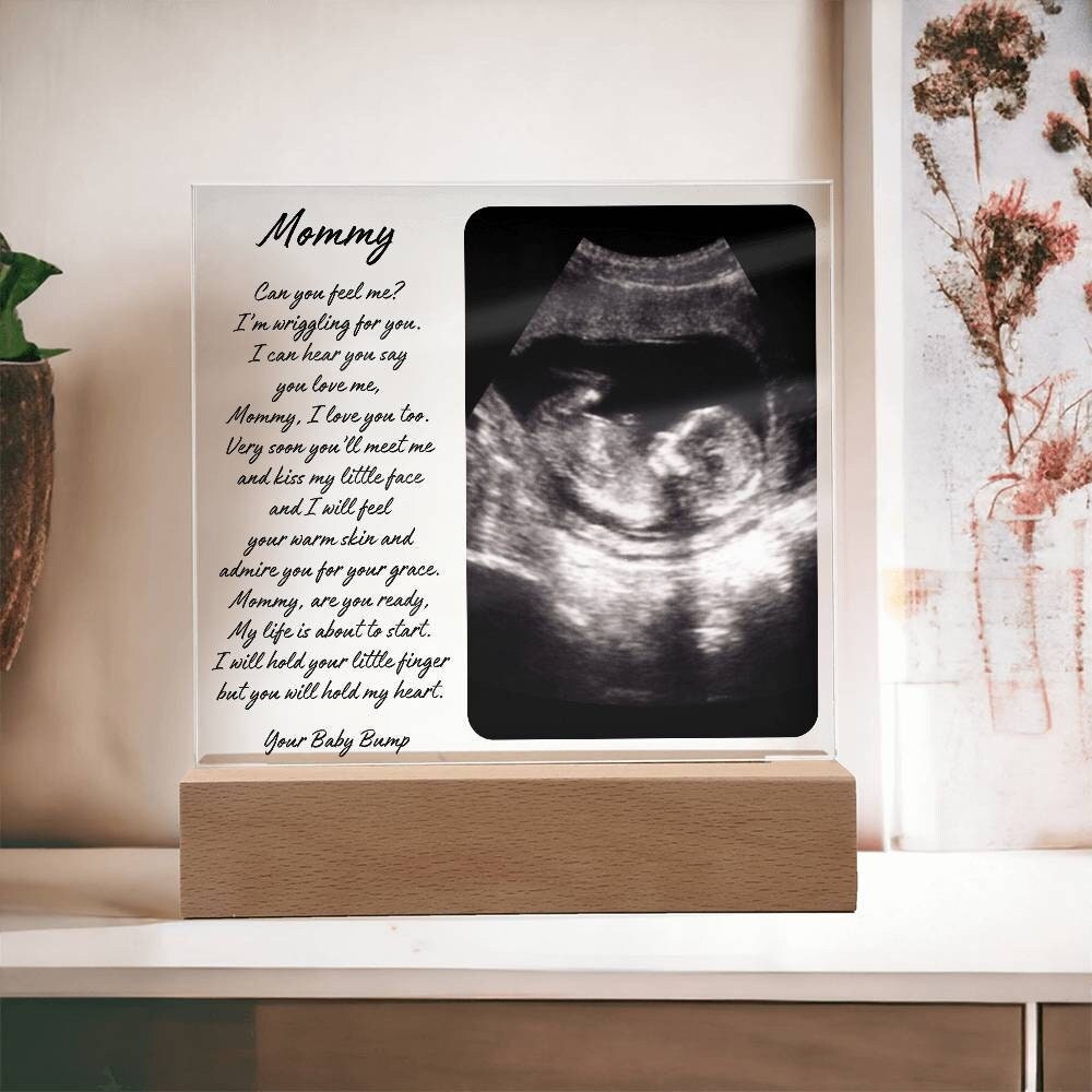 Pregnancy gift for Mom from the bump, Personalized Plaque with Baby Ultrasound Photo frame, Gift for New Mom Mothers day gift from Baby bump