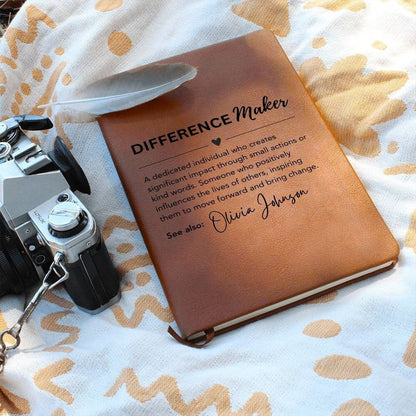 Personalized Difference maker Gift Leather Journal, Gift for a leader, teacher, coach, social worker, Coworker Mentor appreciation Diary