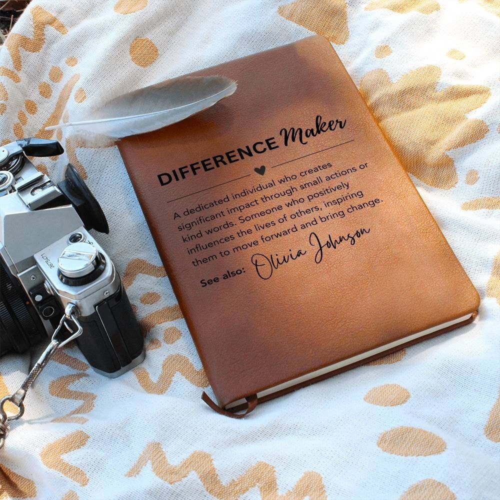 Personalized Difference maker Gift Leather Journal, Gift for a leader, teacher, coach, social worker, Coworker Mentor appreciation gift