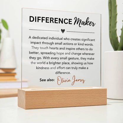 Personalized Difference maker Gift Custom Plaque, Gift for a leader, teacher, coach, social worker, Coworker Mentor appreciation definition