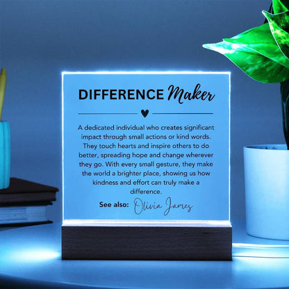 Personalized Difference maker Gift Custom Plaque, Gift for a leader, teacher, coach, social worker, Coworker Mentor appreciation definition