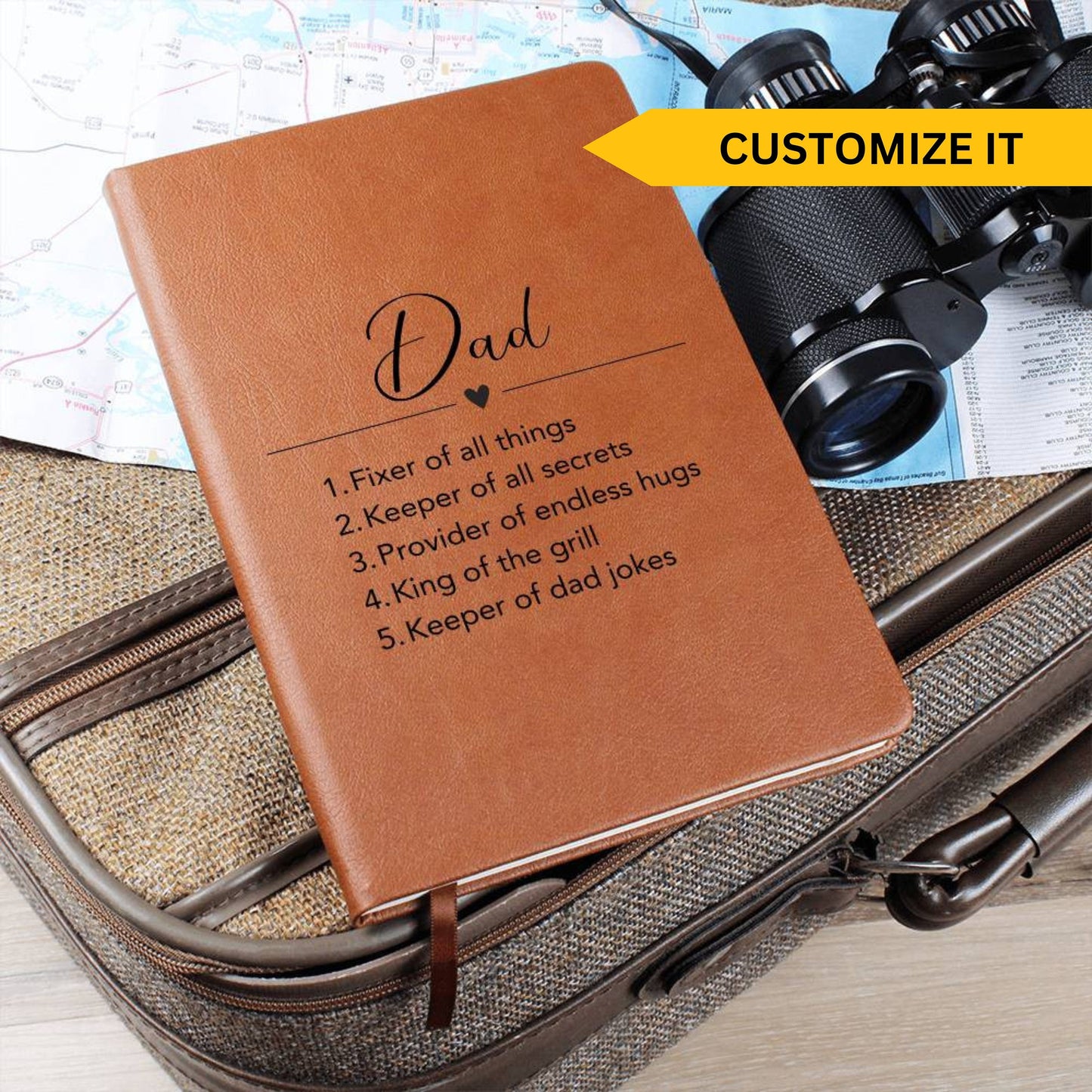 Personalized Dad journal, Fathers day gift for dad Birthday gift from Daughter, Christmas gift from Son, Custom leather journal gift for men