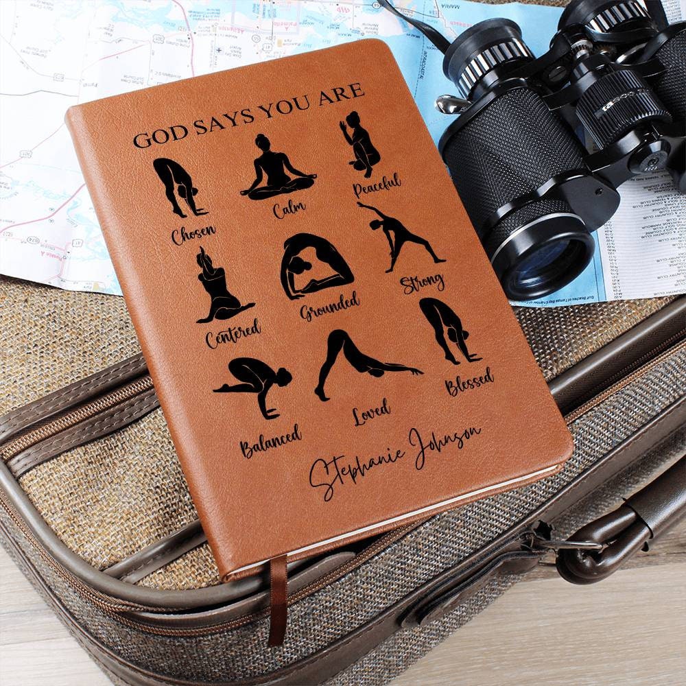 Personalized God says you are Yoga Journal, Mindfulness journal, Wellness Fitness gift for Yoga lover, Custom Leather journal gifts for her