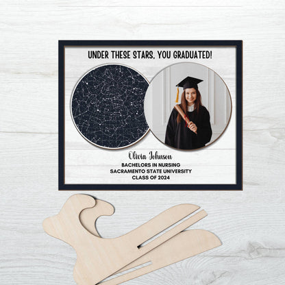 College Graduation gift for her, Masters degree Graduation Picture frame, High school PHD Post Graduation gift for Daughter Custom Star map