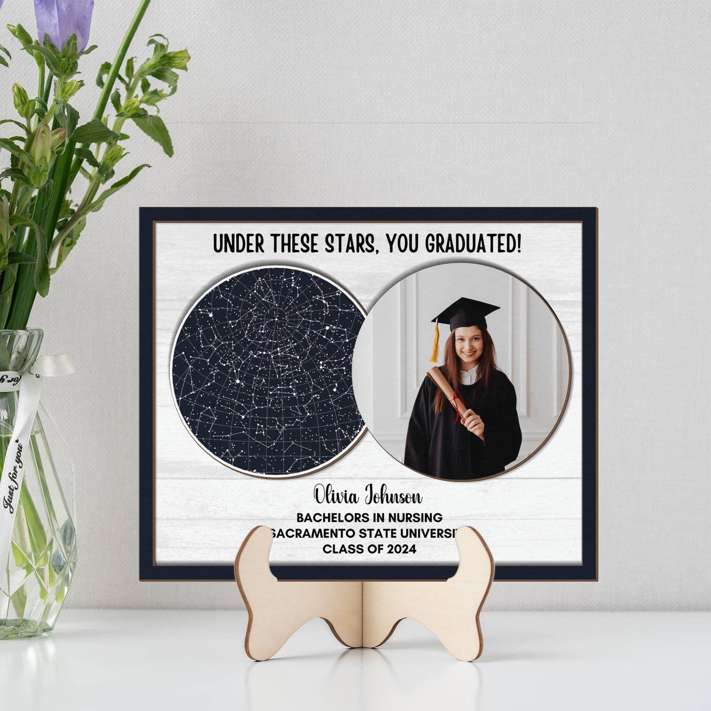 College Graduation gift for her, Masters degree Graduation Picture frame, High school PHD Post Graduation gift for Daughter Custom Star map