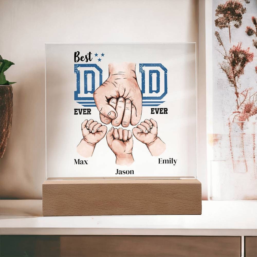 Personalized Dad Plaque, Dad and Kids fist bump gift with kids names, Fathers day gift for Dad, Best dad ever Birthday gift, Christmas gift