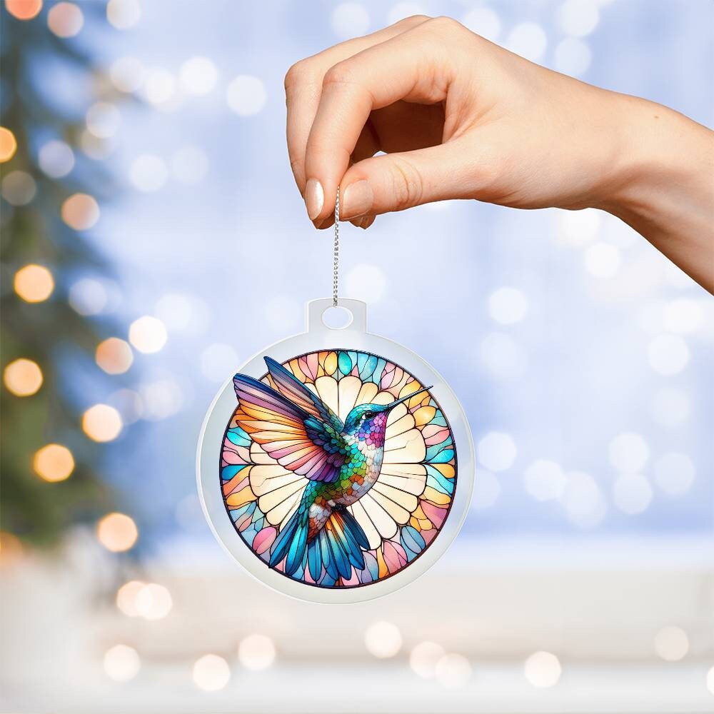 Hummingbird Stained Glass Acrylic Ornament Faux, Hummingbird Gift for bird Lovers, Memorial gift,  decor wall hanging Christmas gift for mom