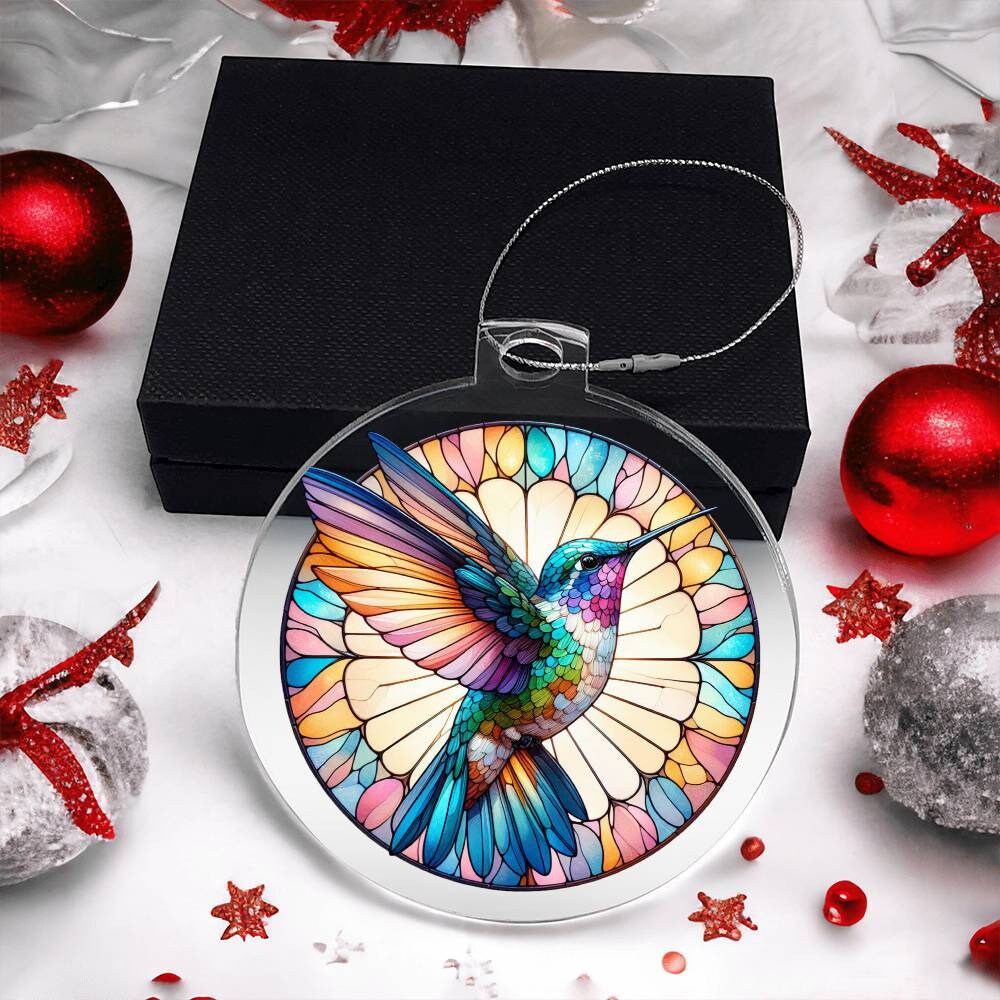 Hummingbird Stained Glass Acrylic Ornament Faux, Hummingbird Gift for bird Lovers, Memorial gift,  decor wall hanging Christmas gift for mom