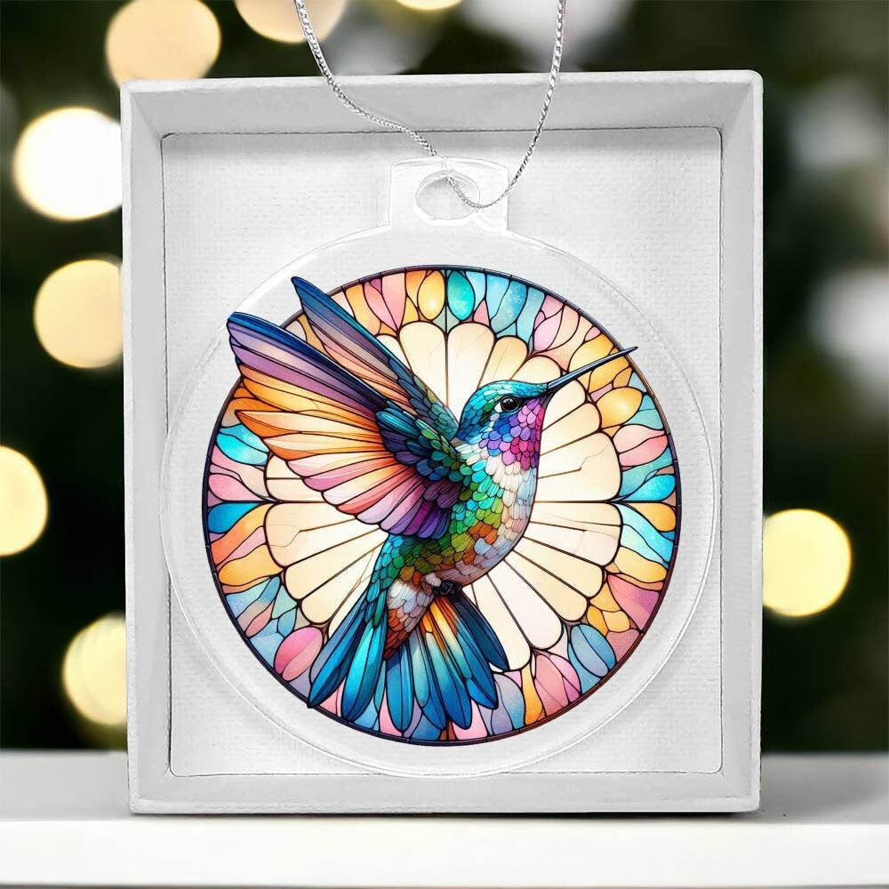 Hummingbird Stained Glass Acrylic Ornament Faux, Hummingbird Gift for bird Lovers, Memorial gift,  decor wall hanging Christmas gift for mom