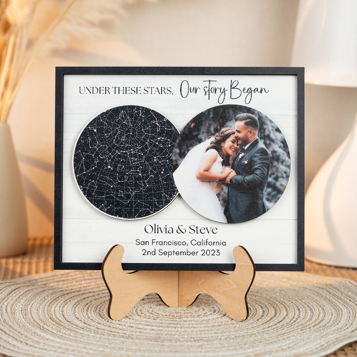 Custom Night Sky Star Map Plaque, Wedding gift for husband, Anniversary gift for wife, Newlywed gift, The day we got married engagement gift