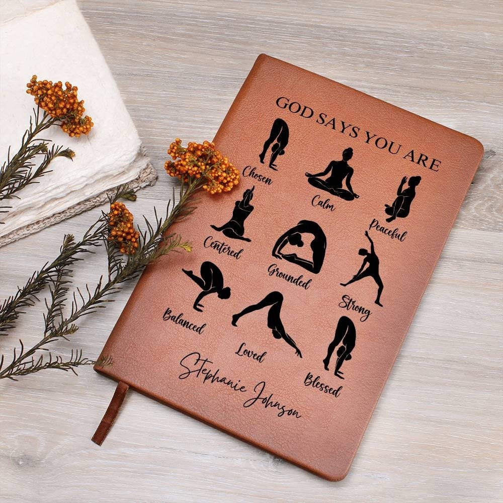 Personalized God says you are Yoga Journal, Mindfulness journal, Wellness Fitness gift for Yoga lover, Custom Leather journal gifts for her