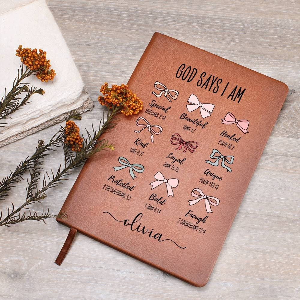 Personalized Prayer Journal For Girls, God says I am journal Notebook, Positive Affirmations gift, Religious Christian Gift for daughter Bow