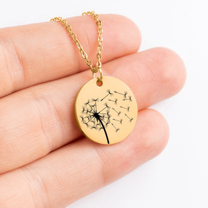 Personalized Engraved Dandelion Necklace for women, Gift for girls, Good luck Gift, Motivation gift for Daughter, Best friend, Gifts for her