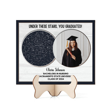 College Graduation gift for her, Masters degree Graduation Picture frame, High school PHD Post Graduation gift for Daughter Custom Star map