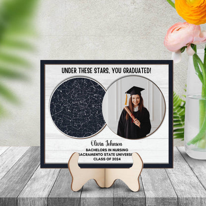 College Graduation gift for her, Masters degree Graduation Picture frame, High school PHD Post Graduation gift for Daughter Custom Star map