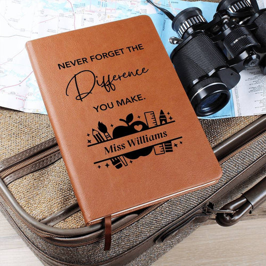 Teacher appreciation gift Personalized Leather Journal, Never forget the difference you make, Thank you gift for teacher, Retirement gifts