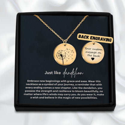 Personalized New beginnings gift, New chapter Gold Dandelion necklace for women, Retirement gift, New job gift, Fresh start, Divorce gift