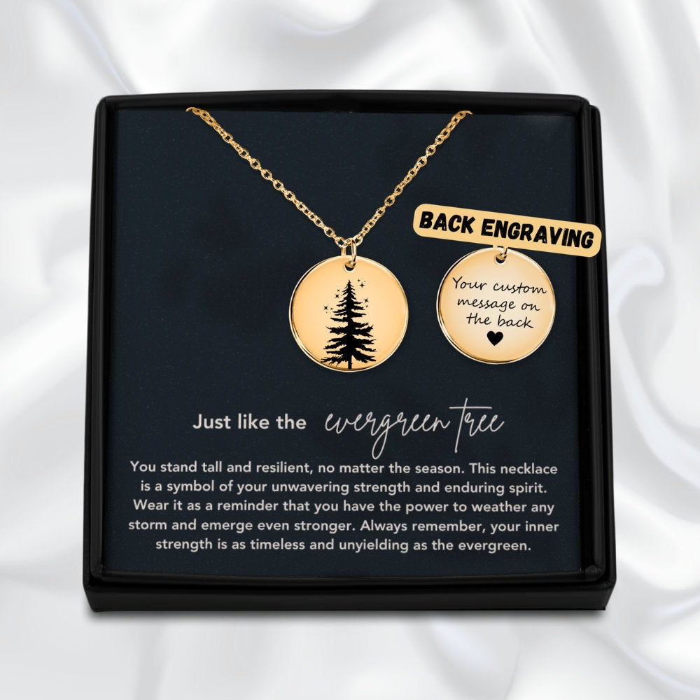 Personalized Evergreen tree necklace, Strength gift, Encouragement gift, Determination, Off to college gift, Breast cancer gift for women