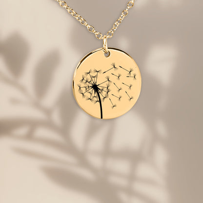 Personalized Engraved Dandelion Necklace for women, Gift for girls, Good luck Gift, Motivation gift for Daughter, Best friend, Gifts for her