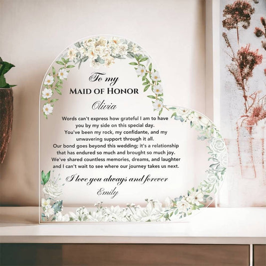 Personalized Maid of Honor Gift, Gift for Matron of Honor, Thank you Gift from Bride, Maid of Honor Acrylic Plaque, Custom Wedding Gift MOH