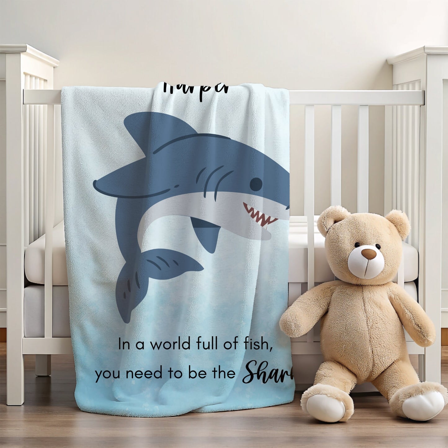 Shark blanket personalized with kids name, Whale shark gift for Boys, Baby shark gift for girls, Nursery room decor, Custom Beach blanket