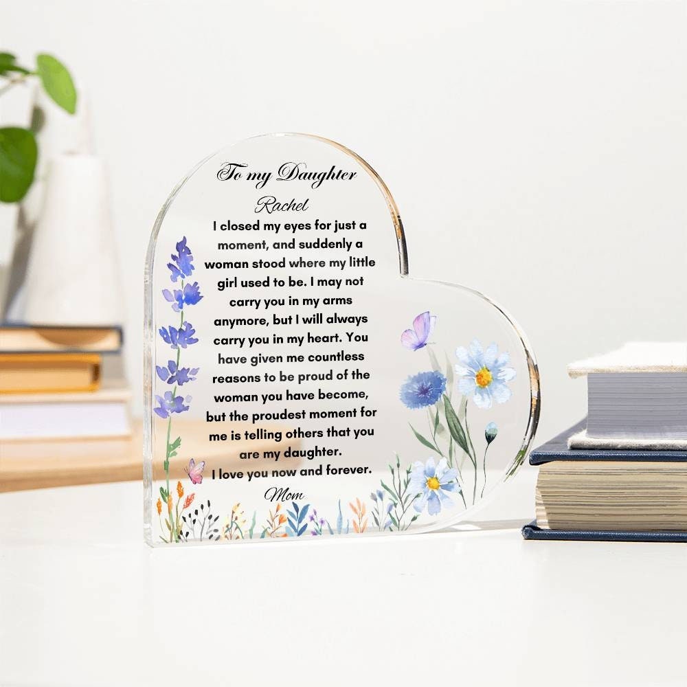 Personalized Daughter Gift from Mom to Daughter, Heart Plaque with Wildflowers, Gift for Daughter from dad, Birthday, Wedding gift Christmas