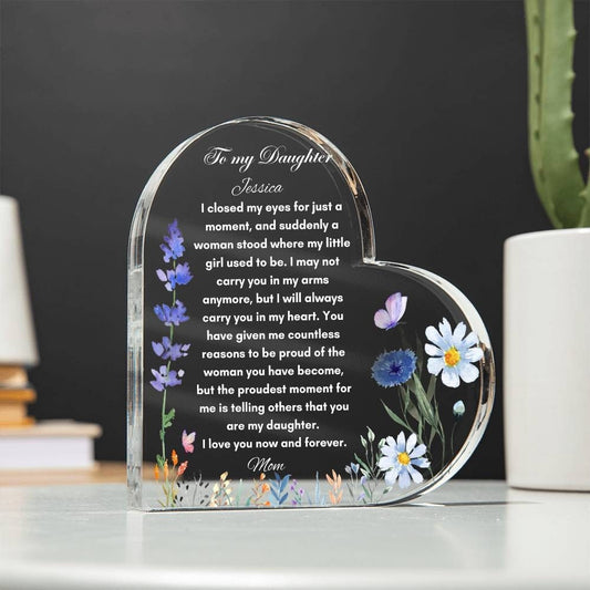 Personalized Daughter Gift from Mom to Daughter, Heart Plaque with Wildflowers, Gift for Daughter from dad, Birthday, Wedding gift Christmas