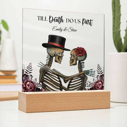 Halloween Gifts for the couple Plaque, Personalized Wedding gift for wife, Anniversary gift for Husband Skeleton till death do us part decor