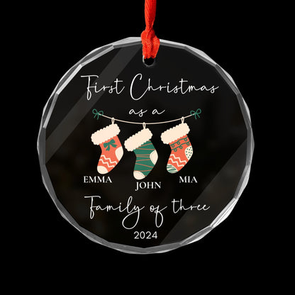 Family of Three Christmas Ornament Glass, Family of 3, Family Ornament, Personalized Baby's First Christmas Ornament with Custom baby name