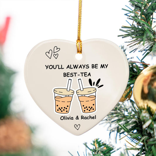 Best Friend Gift Personalized, Custom Bestie Ornament, Cute Friendship gifts, Boba lover Birthday gift Christmas Ceramic Heart Gifts for her