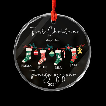 Family of Four Christmas Ornament, Family of 4, Family Ornament, Personalized First Christmas Glass Ornament Baby's First xmas gift keepsake