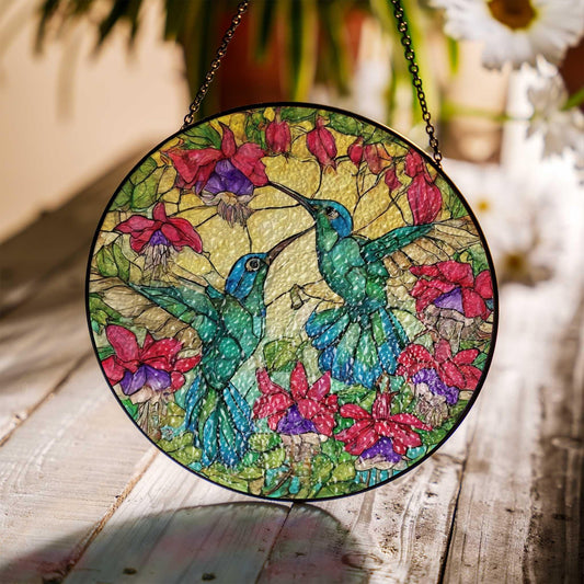 Hummingbird Stained Glass Suncatcher, Hummingbird Window Hanging, Mom Memorial gift, Stained Glass Home Decor Christmas Ornament Floral bird