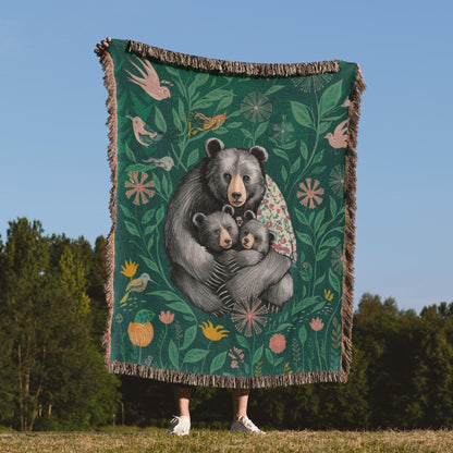 Gift for Mom Blanket, Mothers Day Present from Kids, Mama Bear Woven Throw, Birthday Gift for Mom of two, Christmas Gift, Mommy of 2 gifts