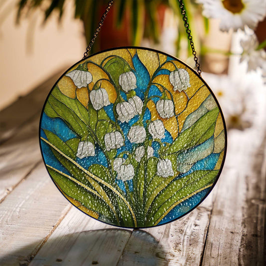 Lily Of Valley Flower Glass Window Hanging Decor, Lily Of Valley Stained Glass Suncatcher, Floral Glass Ornament Christmas gift for mom