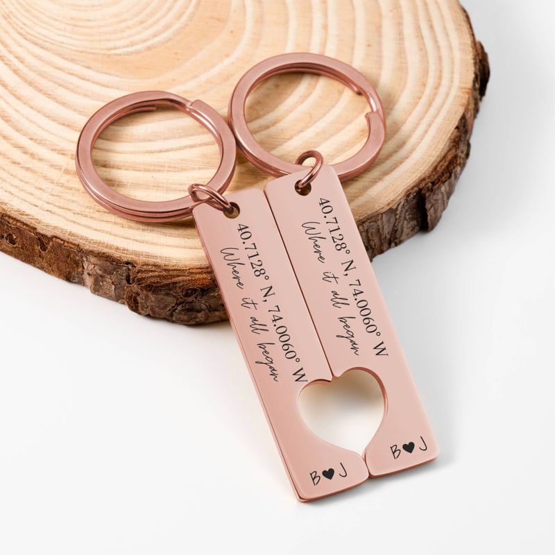 Personalized Couple Coordinates Keychain set, Where it all began